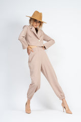 Nude Suit With Cropped Blazer and jogger trouers