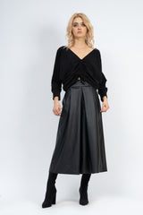 Black ecoleather skirt effect trousers