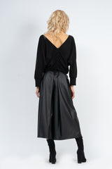 Black Adjustable Blouse with Cords and Kimono Sleeves