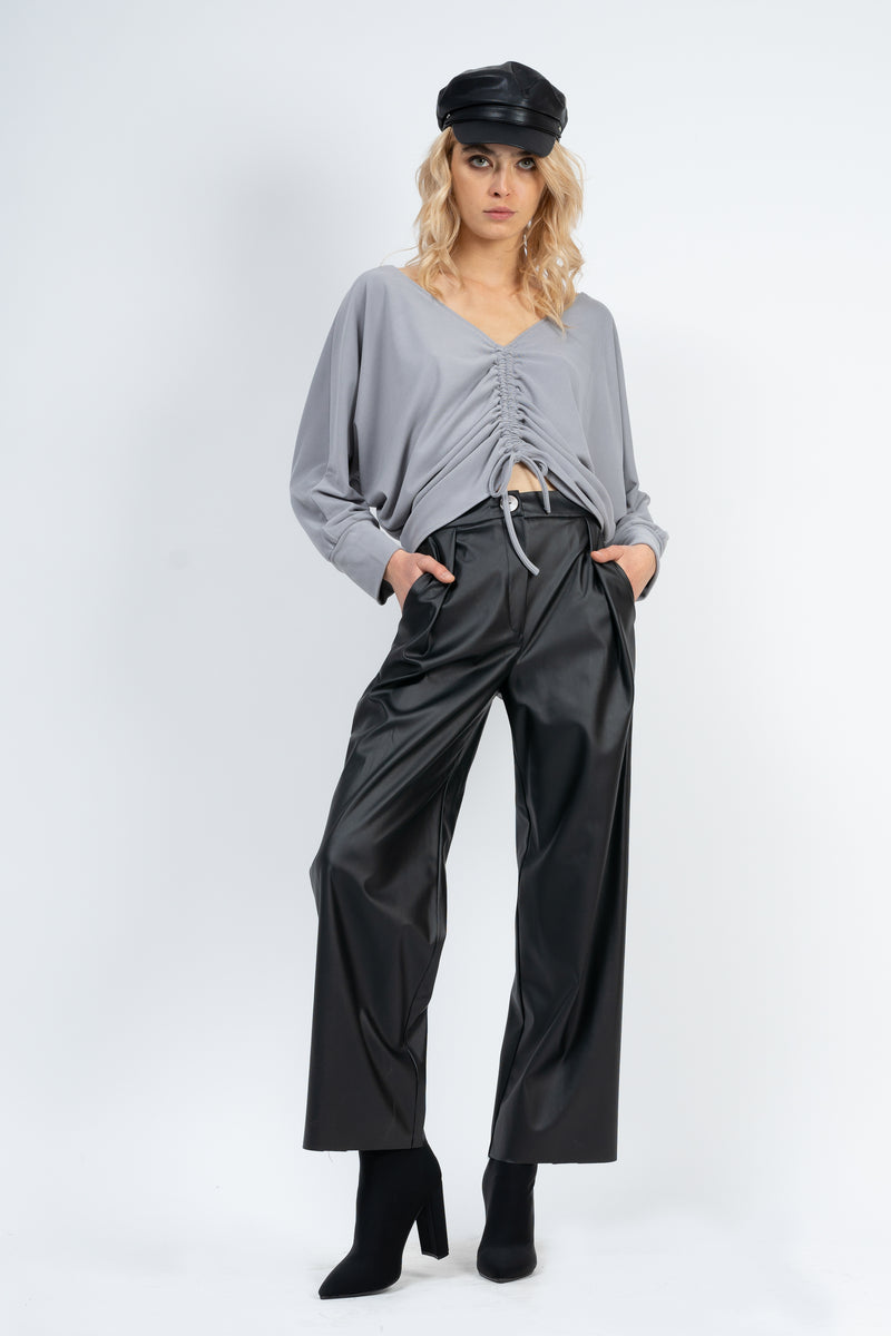 Grey Blouse with Cords
