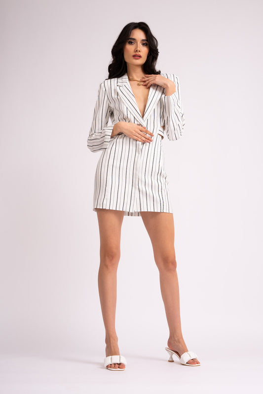 Deconstructed linen with stripes mini blazer dress