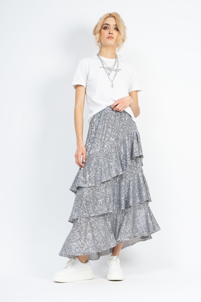 Sequin skirt with ruffles
