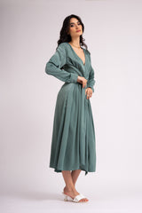 Midi mint dress with scarves and pleats