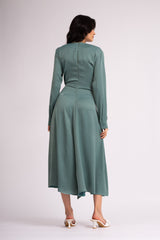 Midi mint dress with scarves and pleats