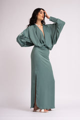 Mint draped dress with flared sleeves