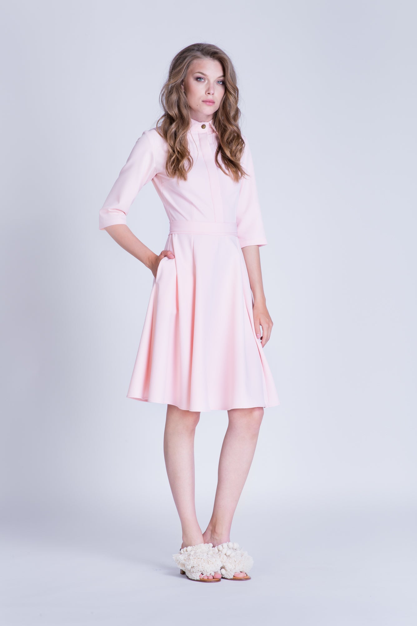 Rochie tip camasa roz deschis