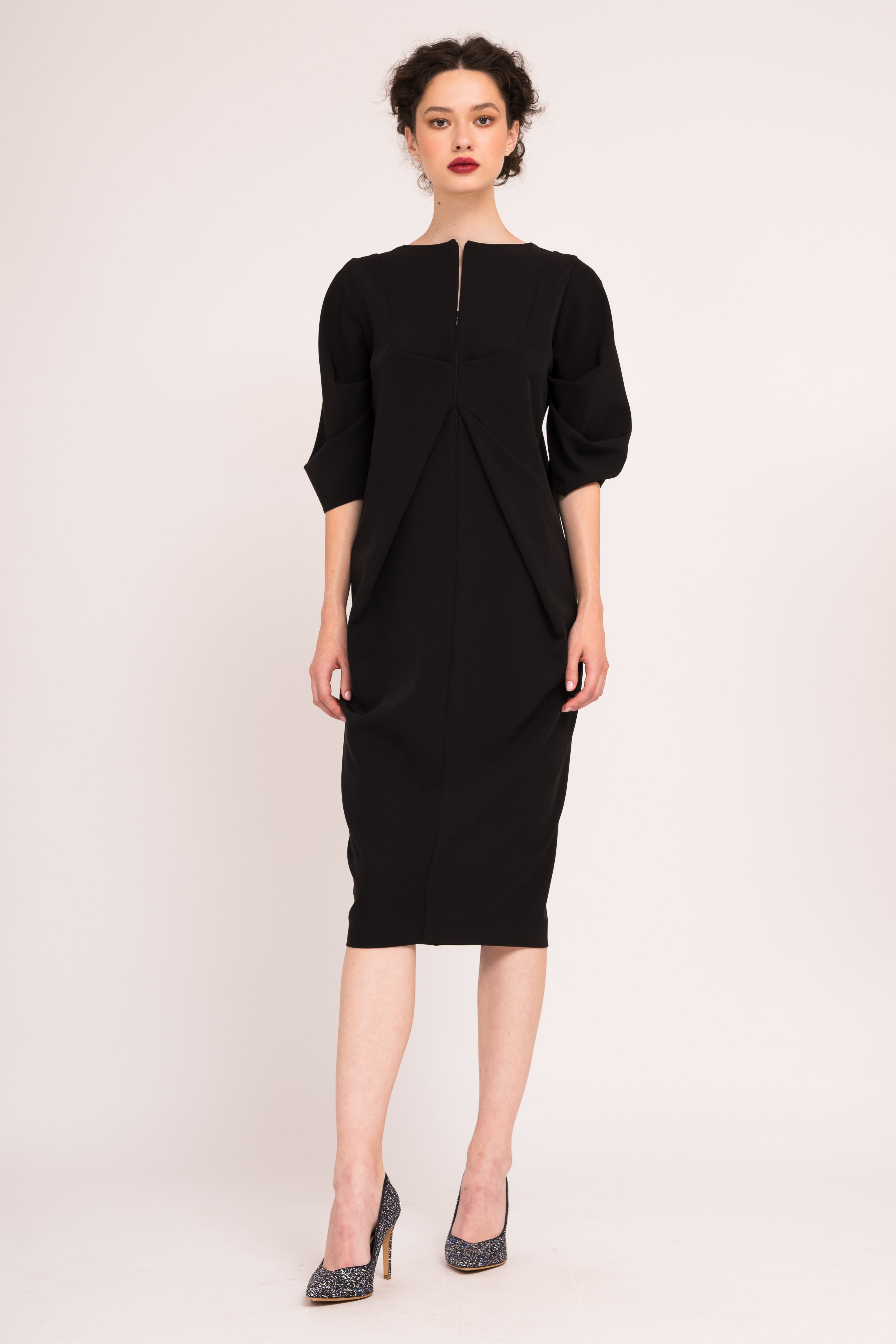 Rochie midi cu maneci bufante 3/4