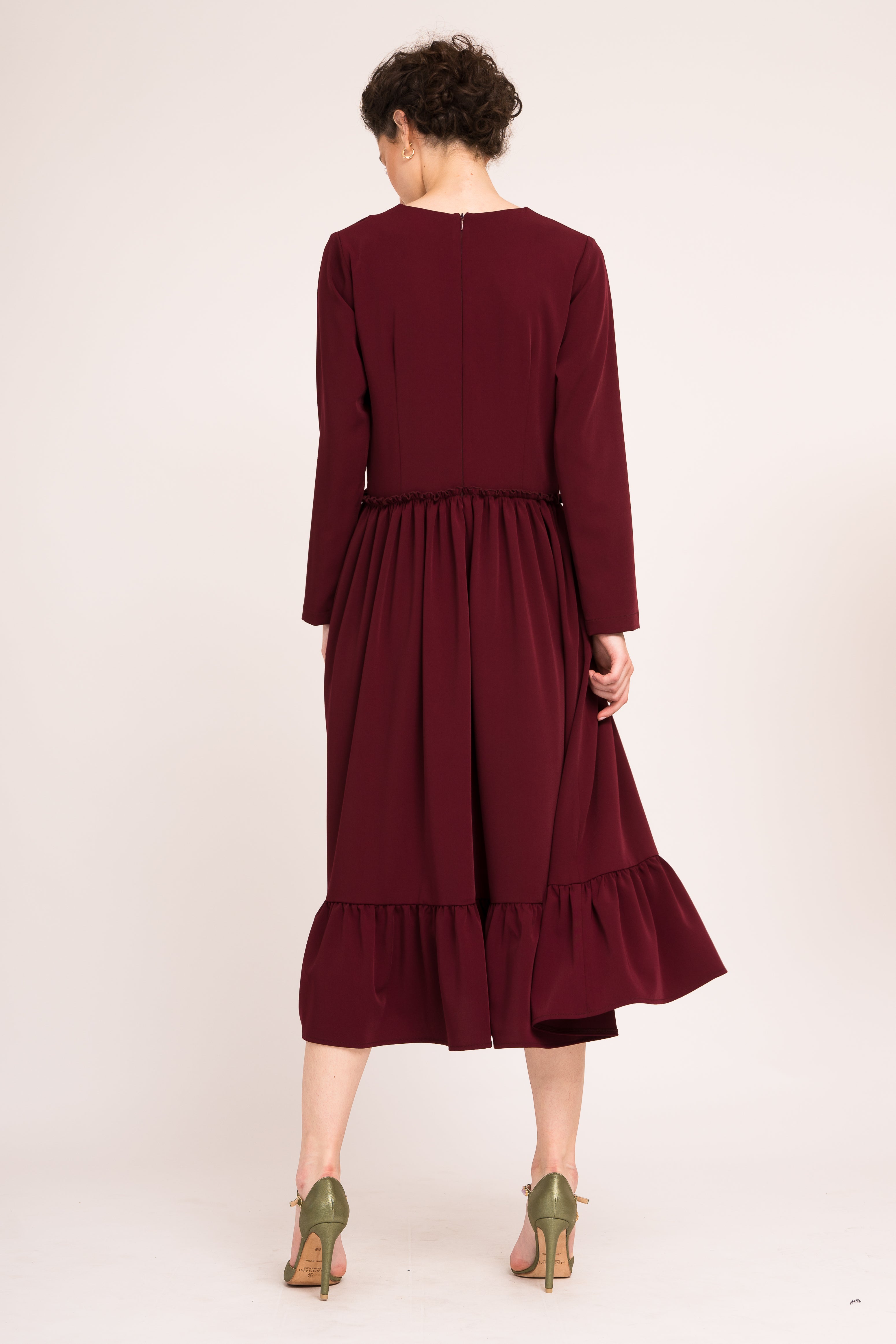 Rochie midi cu maneci lungi bordo