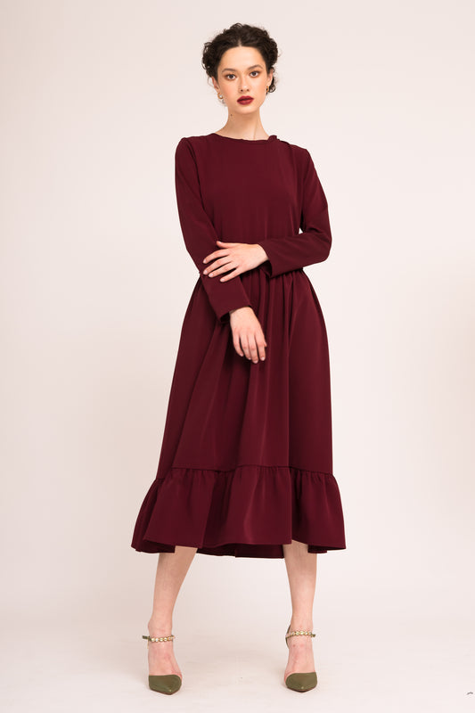 Rochie midi cu maneci lungi bordo