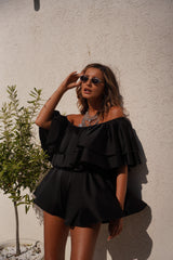 Black Off-The-Shoulder Jumpsuit with Ruffles