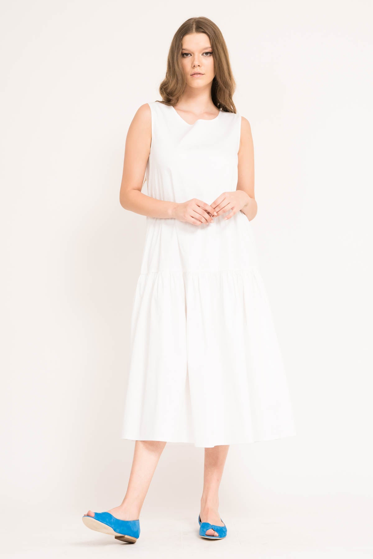 Rochie midi din bumbac nivelata