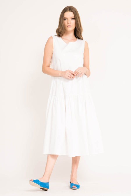 Rochie midi din bumbac nivelata