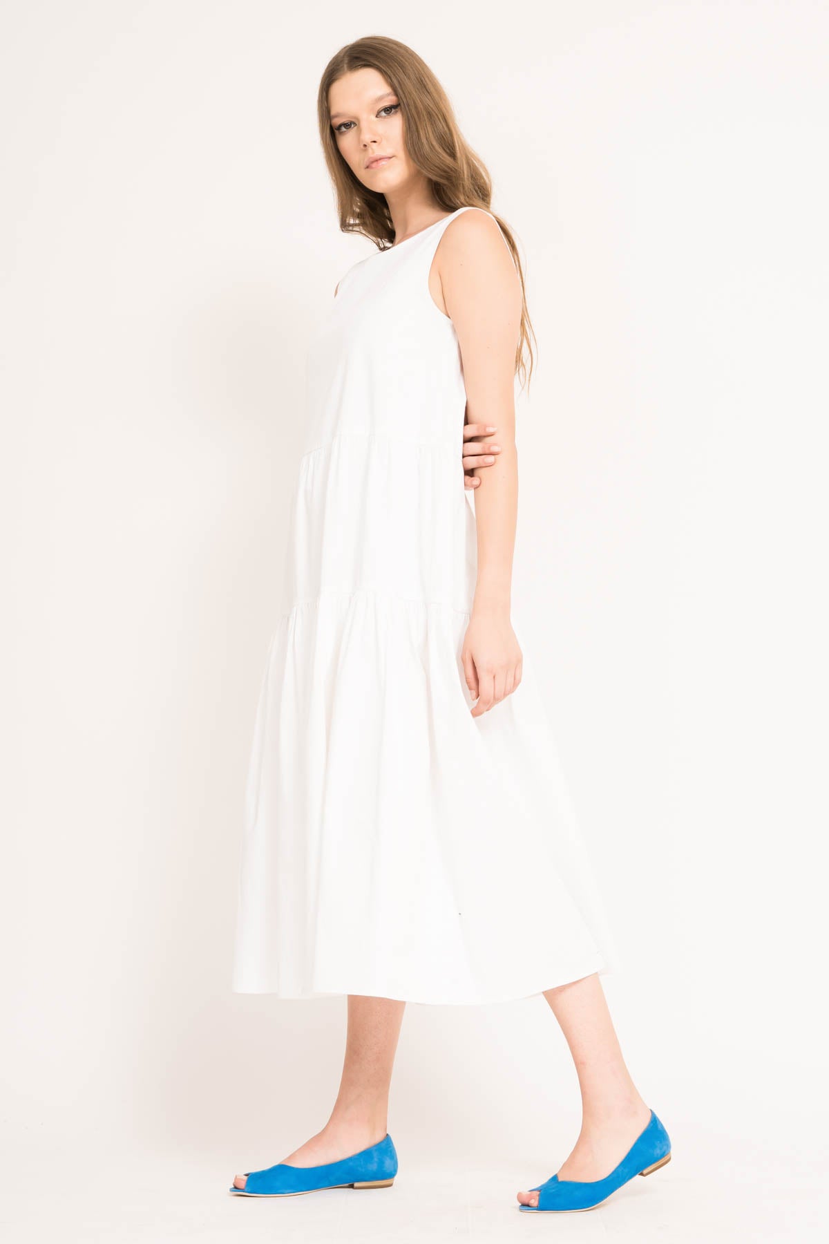 Rochie midi din bumbac nivelata